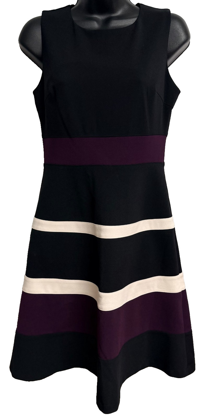 Tommy Hilfiger Sleeveless Fit Flare Dress Women's 4 Black Purple Striped Classic